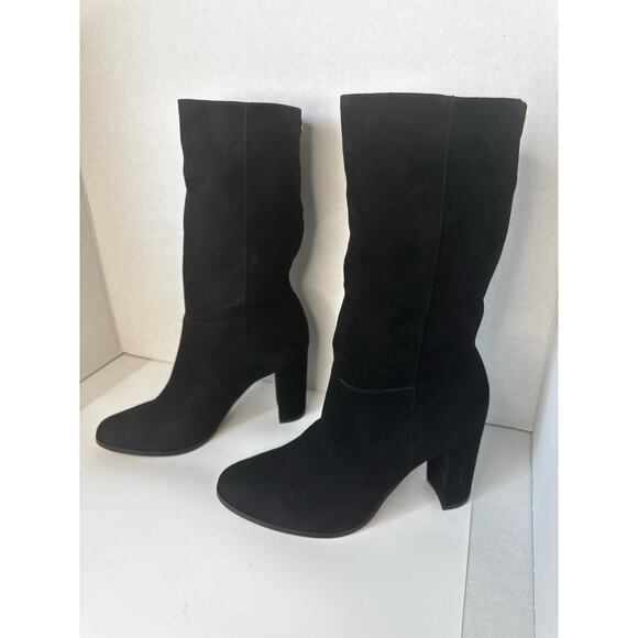 Ralph Lauren Artizan II Black Suede Mid-Calf Boots Sz 9 Minimalist Classic Style - Picture 4 of 10